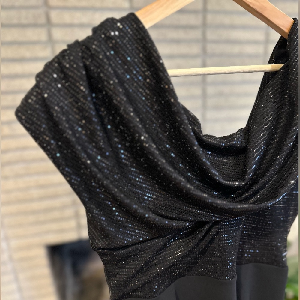 SHOWSTOPPER 💫 ATOM LABEL shimmering carbon jersey dress black sparkle NWOT - Picture 10 of 13